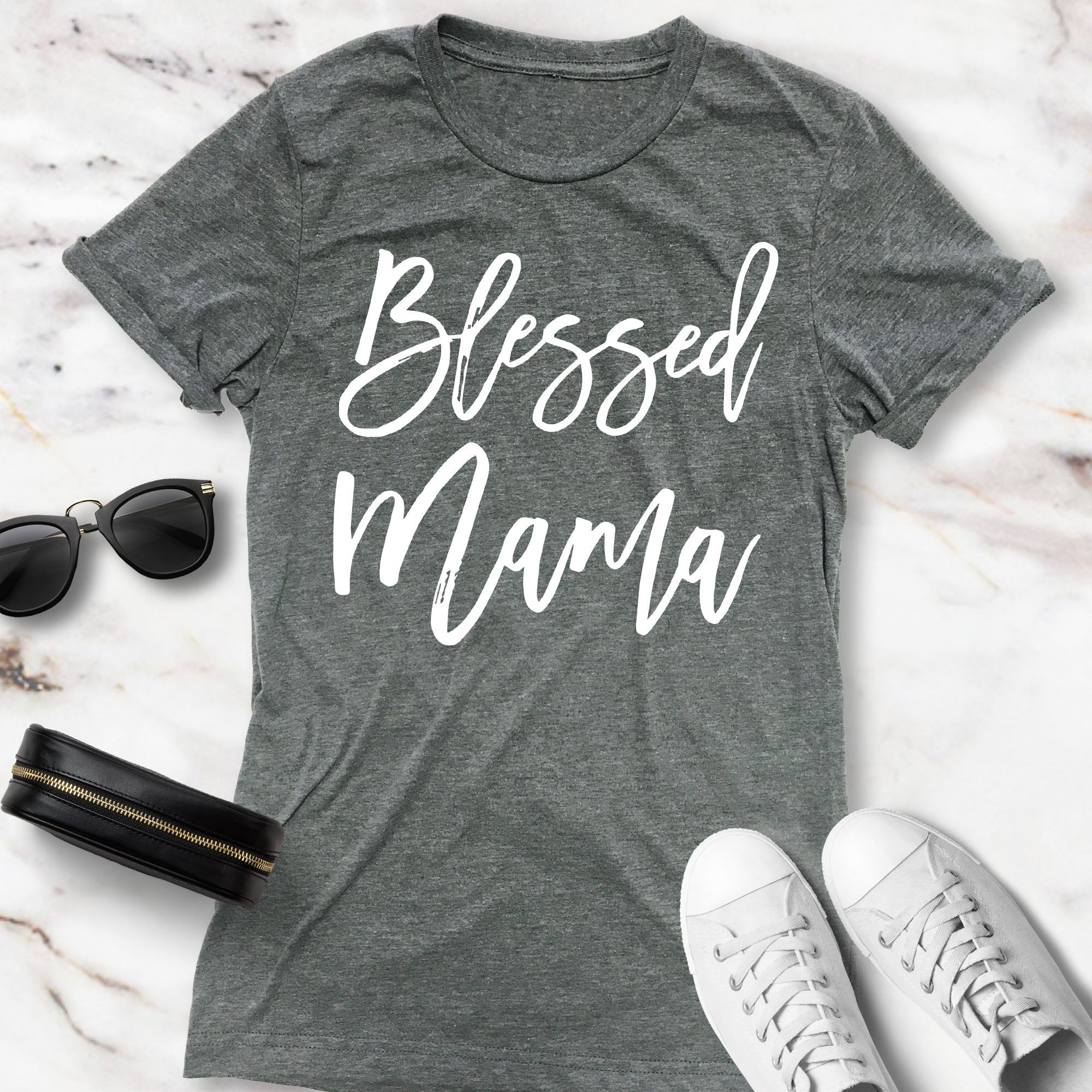 BLESSED MAMA Shirt Crew Neck Pick Color