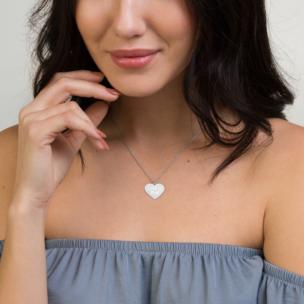 Engraved Silver Heart Necklace Love is Kind