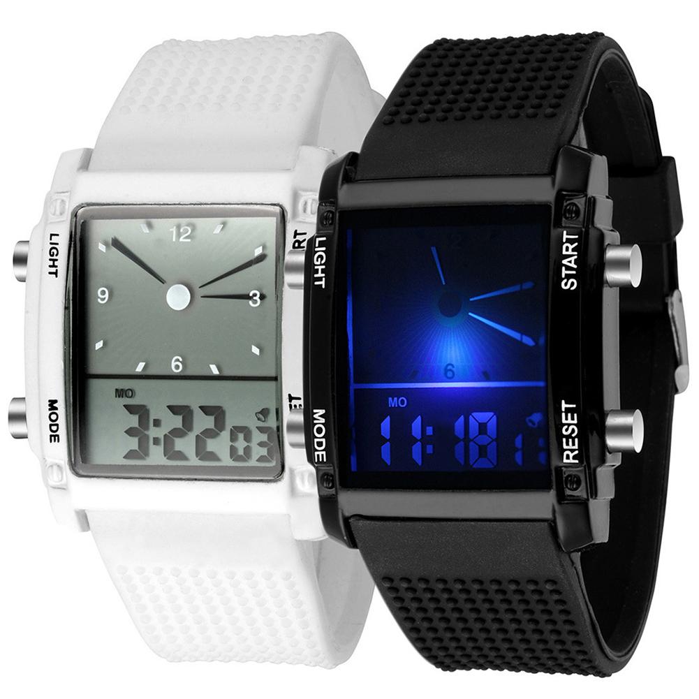 Men Women Rectangle Dail Dual Display Luminous LED Electronic Wrist Watch Gift Pin Buckle Rectangle Digital Rectangle Alloy Glas