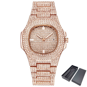 ICE-Out Bling Diamond Luxury Watch Men Gold Hip Hop iced out watch Men Gold Quartz Watches Stainless Steel relogio