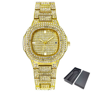 ICE-Out Bling Diamond Luxury Watch Men Gold Hip Hop iced out watch Men Gold Quartz Watches Stainless Steel relogio