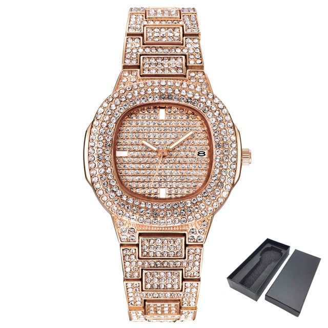 ICE-Out Bling Diamond Luxury Watch Men Gold Hip Hop iced out watch Men Gold Quartz Watches Stainless Steel relogio