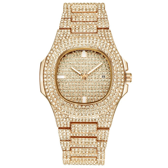 ICE-Out Bling Diamond Luxury Watch Men Gold Hip Hop iced out watch Men Gold Quartz Watches Stainless Steel relogio