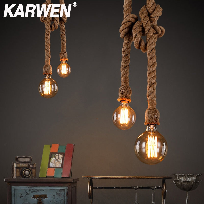 Vintage Hemp Rope Pendant Lamp Base E27 1m 1.5m 2m 2.5m 3m 85-265V Loft Industrial Retro Hanging Edison ST64 G95 Pendant Light