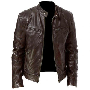 Open image in slideshow, Autumn Winter  Leather Jackets Men Autumn Solid Stand Collar Fashion куртка мужская Men Jacket
