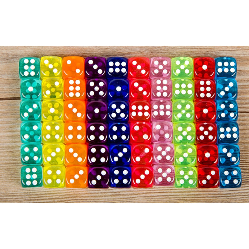 10PCS/Lot Dice Set 10 Colors  High Quality Acrylic 6 Sided Transparent Dice  For Club/Party/Family Games 14mm