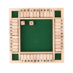 Shut The Box Dice Board Game 4 Sided 10 Number Wooden Flaps & Dices Game Set for 4 People Pub Bar Party Supplies