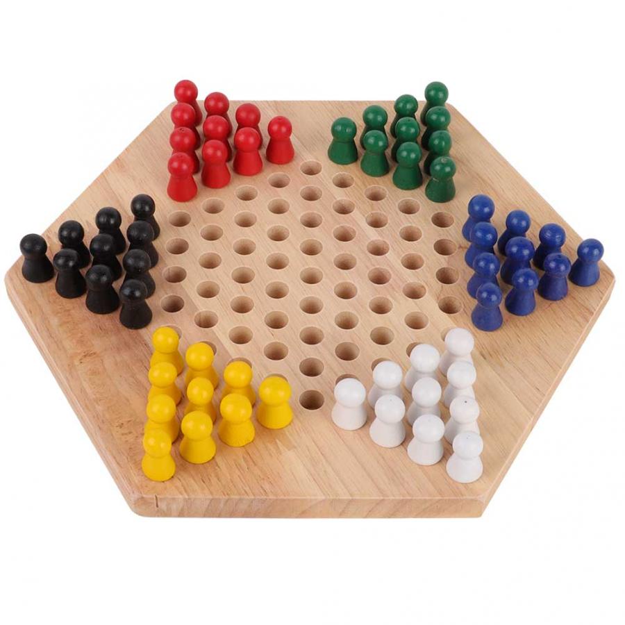 Chinese Checker Game Set Wooden Educational Board Kids Classic Halma Chinese Checkers Set Strategy Family Game Pieces backgammon