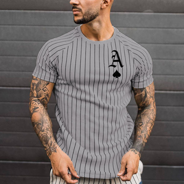 2022 Summer Men's T-shirt Summer Men's Street Style Round Neck Shirt Fashion Poker Print Short Sleeve Zebra Stripe Printed Top