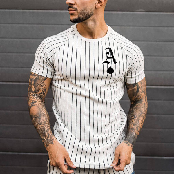 2022 Summer Men's T-shirt Summer Men's Street Style Round Neck Shirt Fashion Poker Print Short Sleeve Zebra Stripe Printed Top