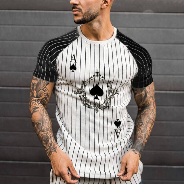 2022 Summer Men's T-shirt Summer Men's Street Style Round Neck Shirt Fashion Poker Print Short Sleeve Zebra Stripe Printed Top