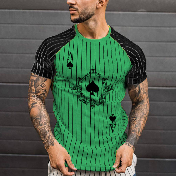 2022 Summer Men's T-shirt Summer Men's Street Style Round Neck Shirt Fashion Poker Print Short Sleeve Zebra Stripe Printed Top