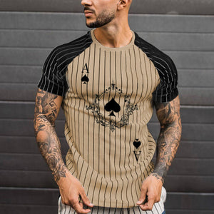 2022 Summer Men's T-shirt Summer Men's Street Style Round Neck Shirt Fashion Poker Print Short Sleeve Zebra Stripe Printed Top