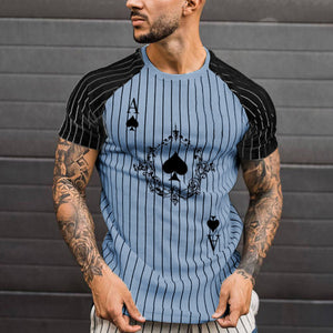 2022 Summer Men's T-shirt Summer Men's Street Style Round Neck Shirt Fashion Poker Print Short Sleeve Zebra Stripe Printed Top